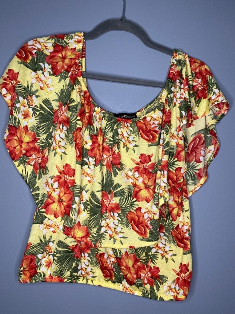 Tropical Floral Top Size L Flowy Summer Blouse Beachy Vacation
